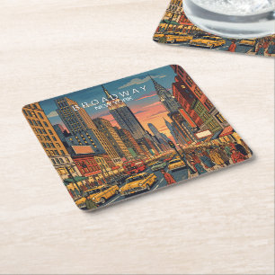 Broadway New York Travel Art Vintage Square Paper Coaster