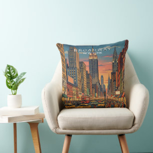 Broadway New York Travel Art Vintage Throw Pillow