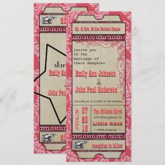 Broadway Playbill Ticket Wedding Raspberry Pink Invitation