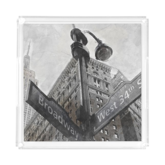 Broadway Street Sign Acrylic Tray – Watercolor NYC (Front)