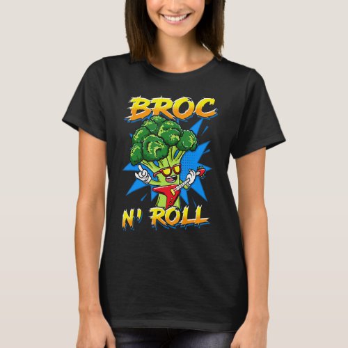 Broc N Roll  Broccoli  Rockstar Guitar Player Art T_Shirt