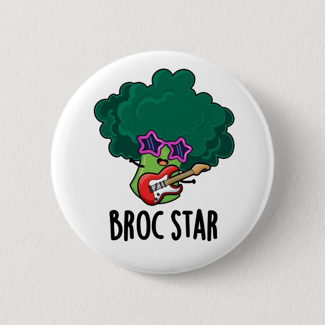 Broc Star Funny Brocolli Rock Star Pun  Button (Front)