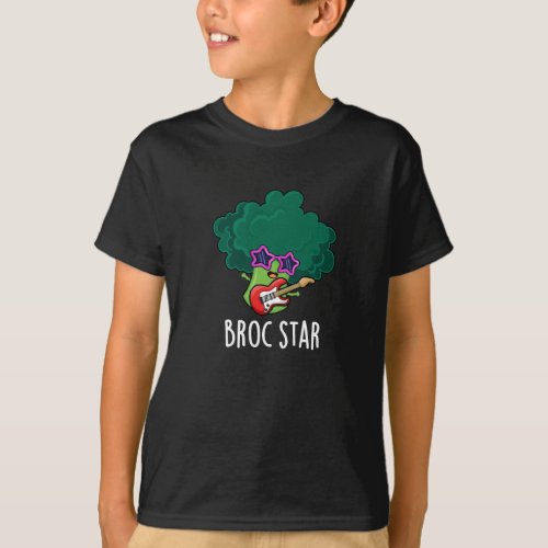 Broc Star Funny Brocolli Rock Star Pun Dark BG T_Shirt