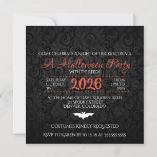 Brocade Bats Halloween Party Invitation