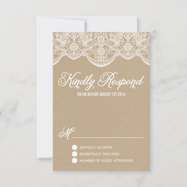 Brocade Lace Faux Kraft Paper RSVP Card (Front)