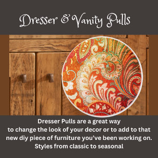 Brocade Red Orange Yellow Ceramic Knob