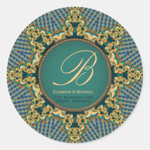 Brocade Star Special Day Monogram Classic Round Sticker