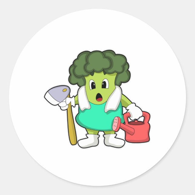 Broccoli as Farmer with Watering can Classic Round Sticker (Front)