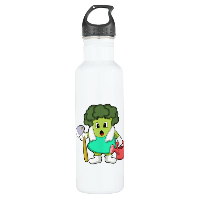 Broccoli as Farmer with Watering can Stainless Steel Water Bottle (Front)