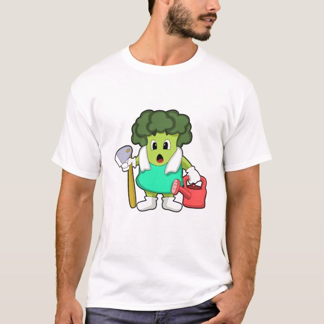 Broccoli as Farmer with Watering can T-Shirt (Front)