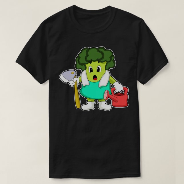 Broccoli as Farmer with Watering can T-Shirt (Design Front)