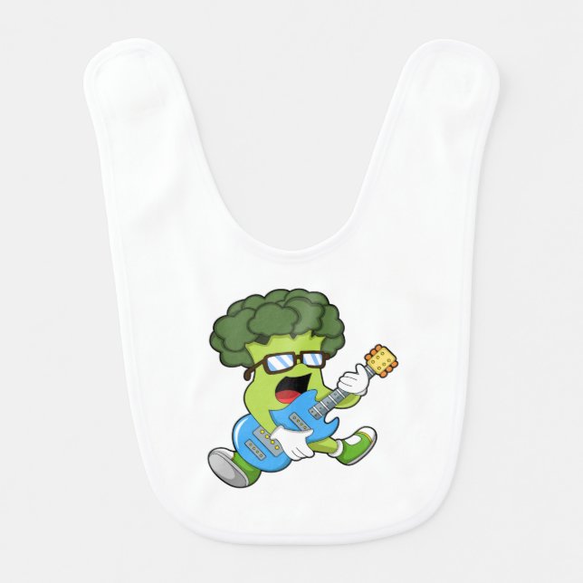Broccoli as Musician with Guitar Baby Bib (Front)