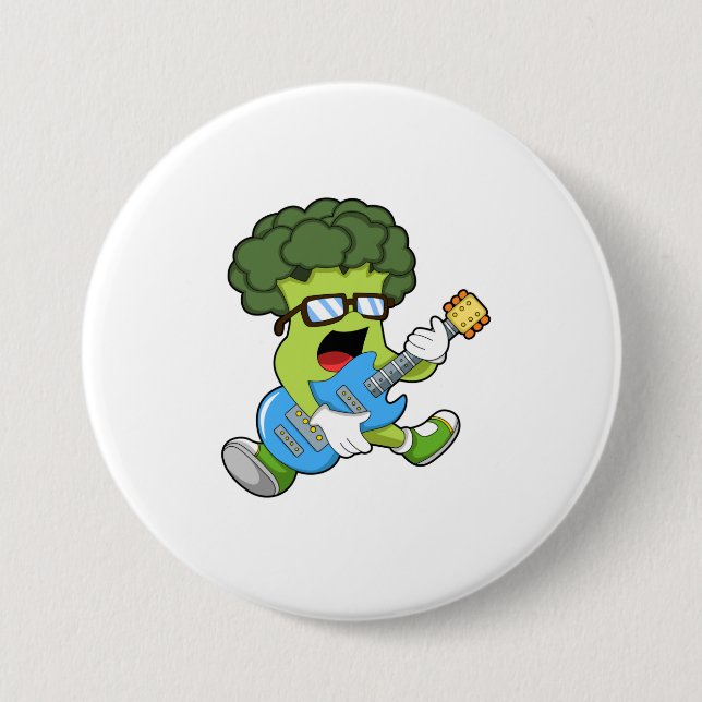 Broccoli as Musician with Guitar Button (Front)