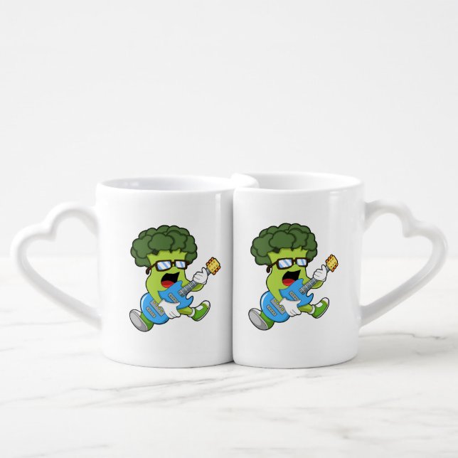 Broccoli as Musician with Guitar Coffee Mug Set (Front Nesting)