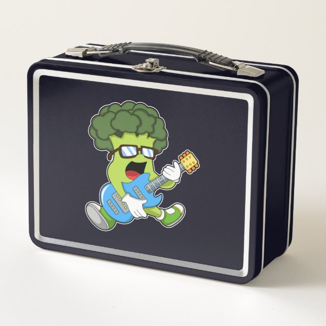 Broccoli as Musician with Guitar Metal Lunch Box (Front)