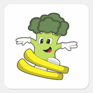 Broccoli as Skier with Ski Square Sticker