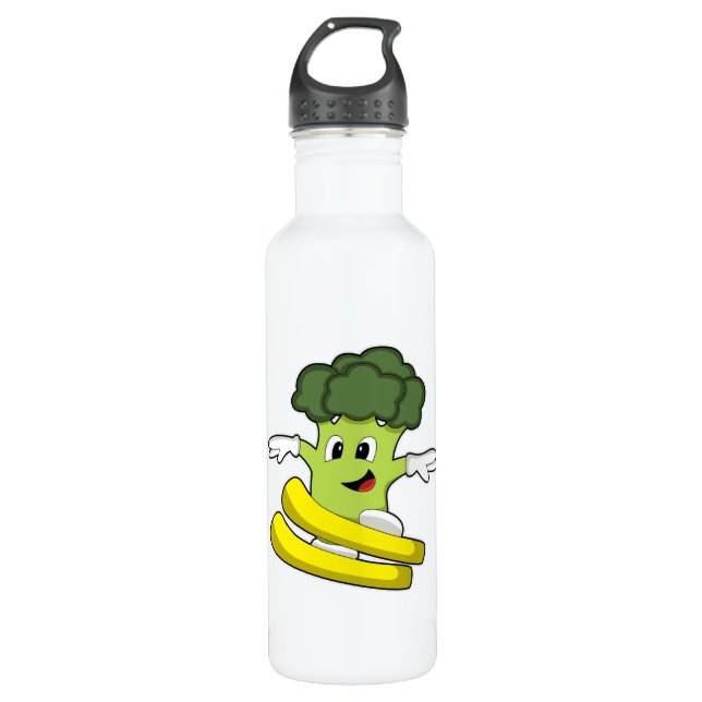 Broccoli as Skier with Ski Stainless Steel Water Bottle (Front)