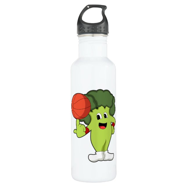 Broccoli at Basketball Sports Stainless Steel Water Bottle (Front)