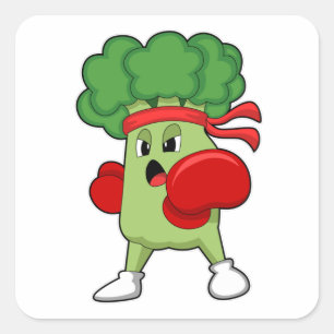 Broccoli at Boxing with Boxing gloves Square Sticker