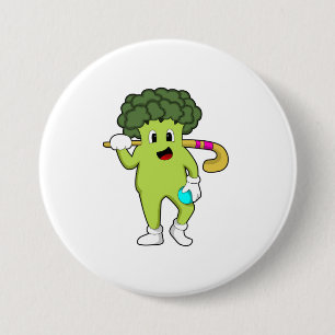 Broccoli at Hockey with Hockey bat Button