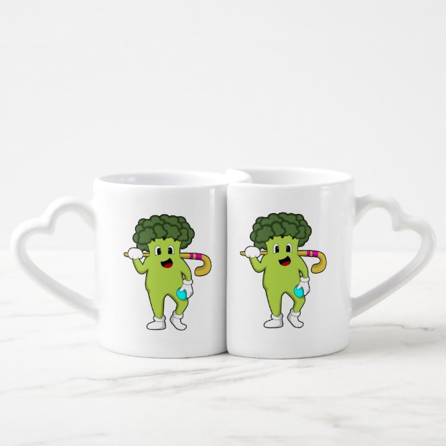 Broccoli at Hockey with Hockey bat Coffee Mug Set (Front Nesting)