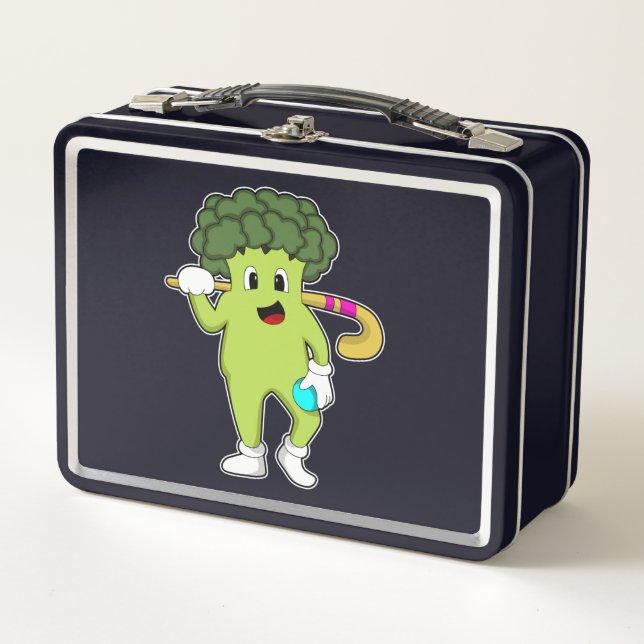 Broccoli at Hockey with Hockey bat Metal Lunch Box (Front)