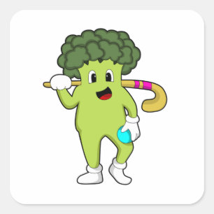 Broccoli at Hockey with Hockey bat Square Sticker