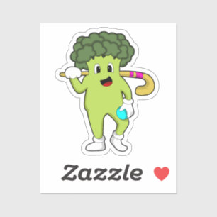 Broccoli at Hockey with Hockey bat Sticker