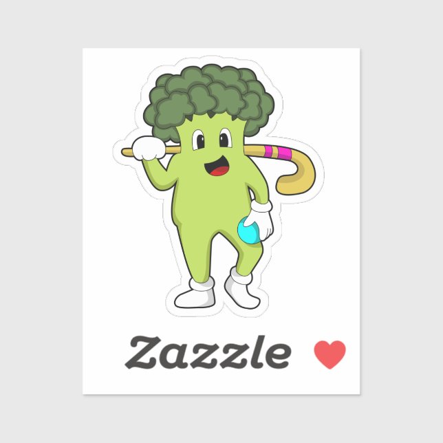 Broccoli at Hockey with Hockey bat Sticker (Sheet)
