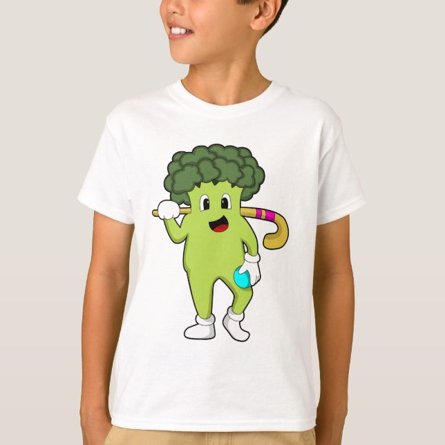 Broccoli at Hockey with Hockey bat T-Shirt (Front)