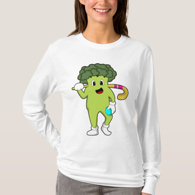 Broccoli at Hockey with Hockey bat T-Shirt (Front)