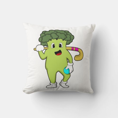 Broccoli at Hockey with Hockey bat Throw Pillow