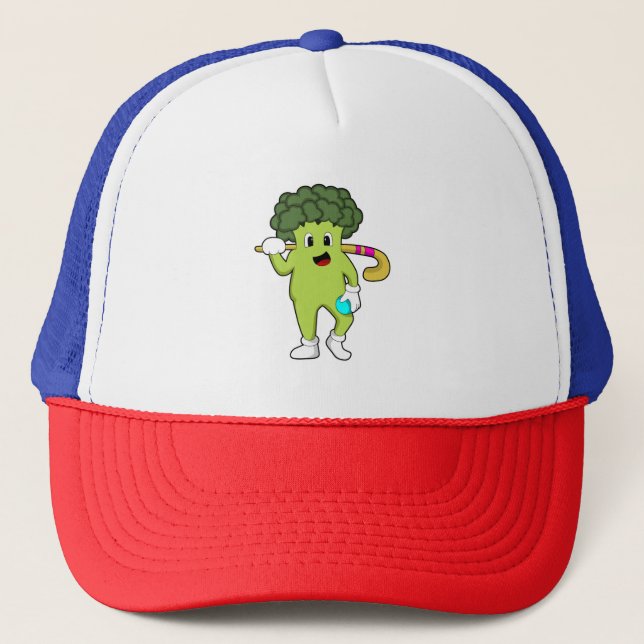 Broccoli at Hockey with Hockey bat Trucker Hat (Front)