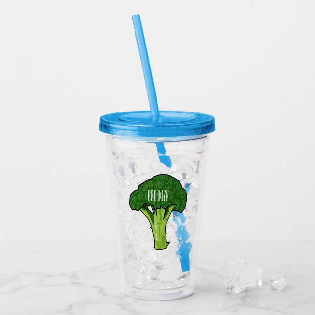 Broccoli cartoon illustration acrylic tumbler (Front Ice)