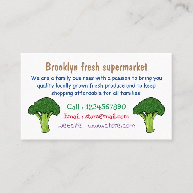 Broccoli cartoon illustration business card (Front)