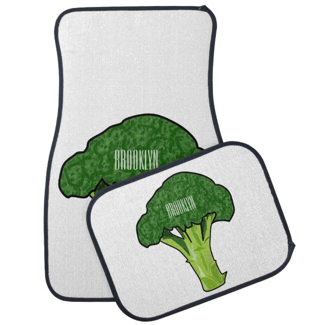 Broccoli cartoon illustration car floor mat (Set)