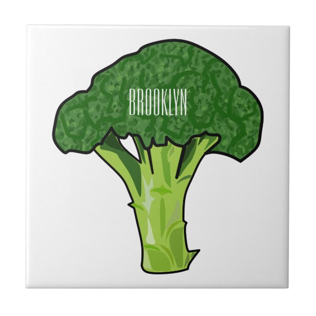 Broccoli cartoon illustration ceramic tile (Front)