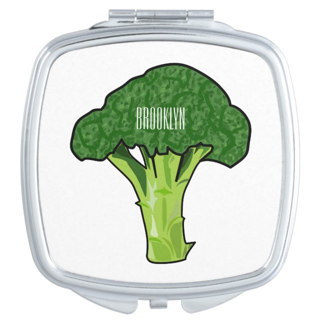 Broccoli cartoon illustration compact mirror (Front)