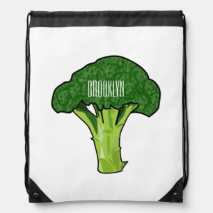 Broccoli cartoon illustration drawstring bag