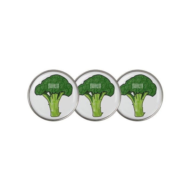 Broccoli cartoon illustration golf ball marker (3 Up)