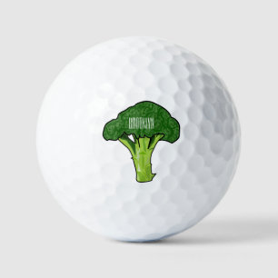 Broccoli cartoon illustration golf balls