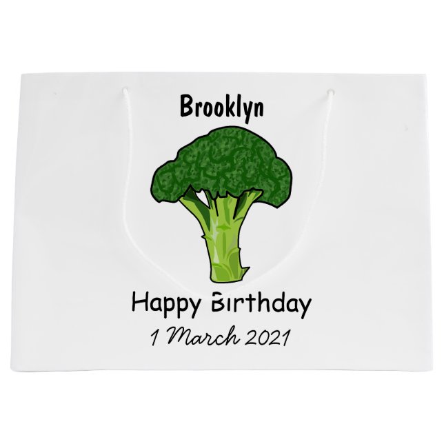 Broccoli cartoon illustration large gift bag (Front)