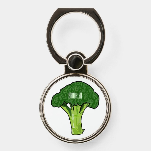 Broccoli cartoon illustration phone ring stand (Front)