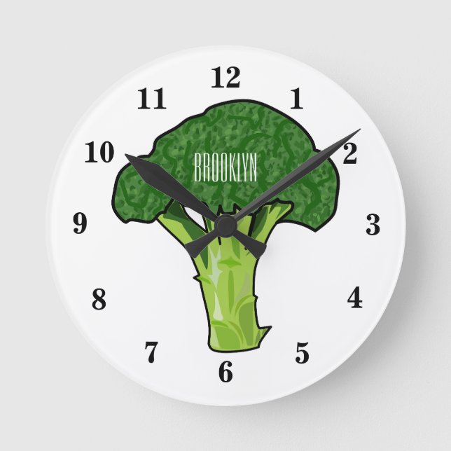 Broccoli cartoon illustration round clock (Front)