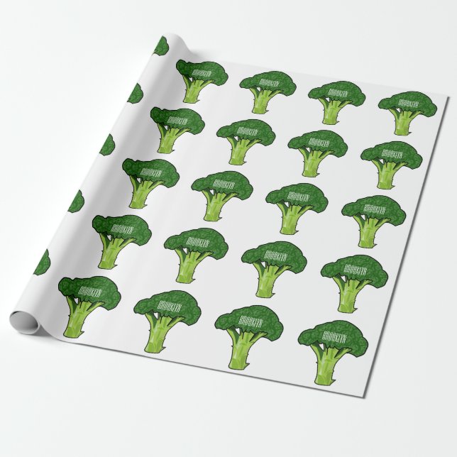 Broccoli cartoon illustration wrapping paper (Unrolled)