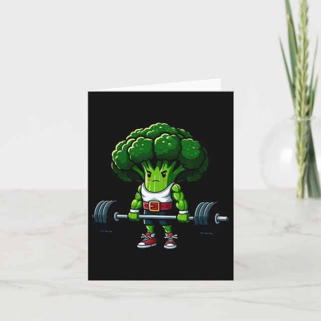 Broccoli Deadlift Weightlifting Gym Vegan Tee Powe Card (Front)