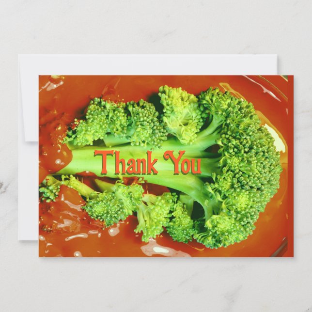 Broccoli Emerging from Red Photo Thank You Card (Front)
