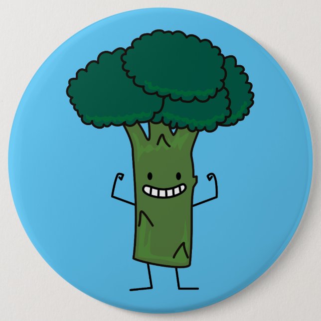 Broccoli Flexing happy tree head green vegetable Button (Front)