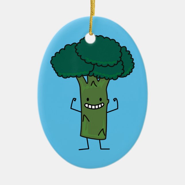 Broccoli Flexing happy tree head green vegetable Ceramic Ornament (Front)