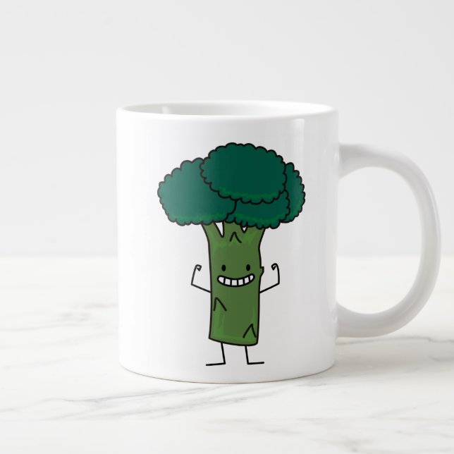 Broccoli Flexing happy tree head green vegetable Giant Coffee Mug (Right)